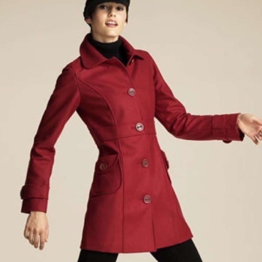 SALE Anthropologie Red Wool Buttoned Pea Coat